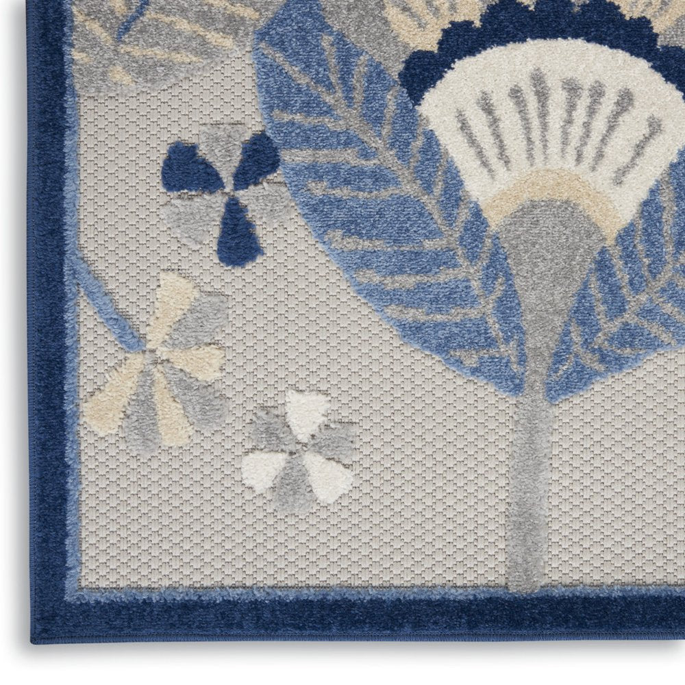 12' Blue And Gray Indoor Outdoor Runner Rug