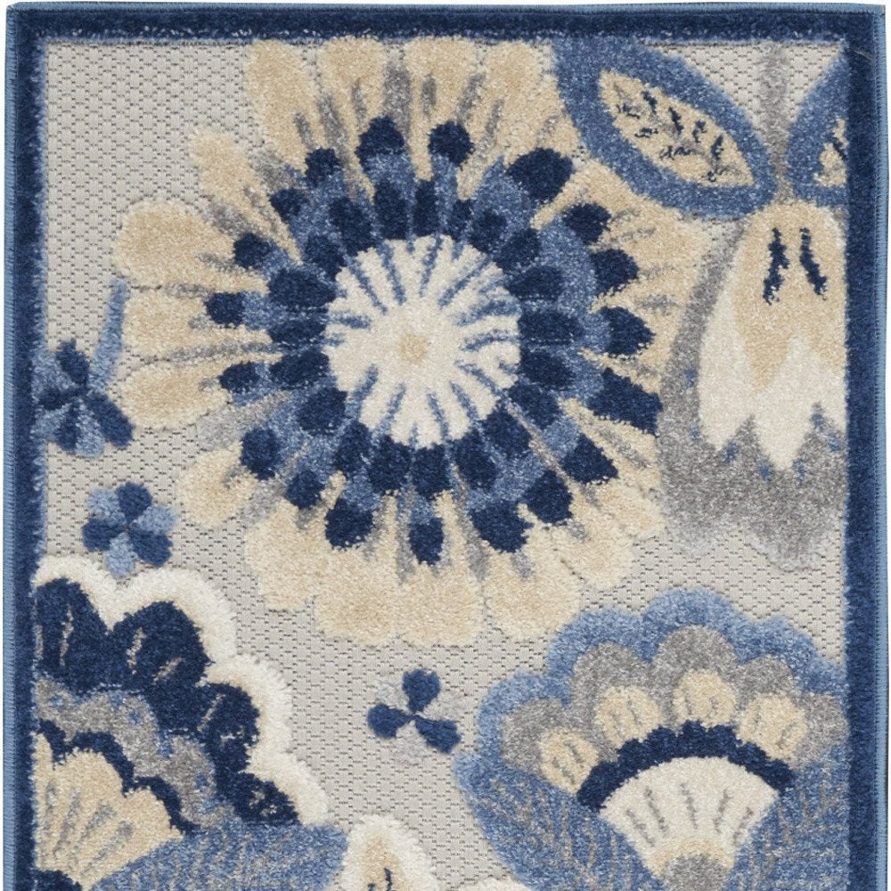 8' Blue And Gray Indoor Outdoor Runner Rug