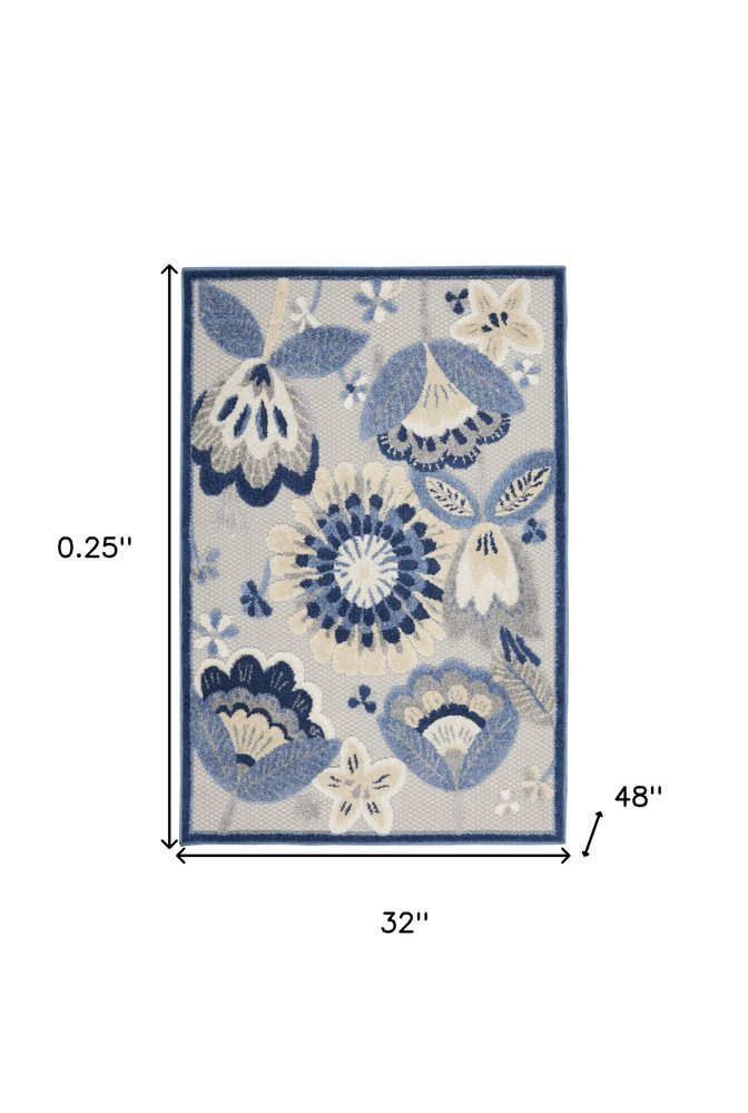 3' X 4' Blue And Gray Indoor Outdoor Area Rug