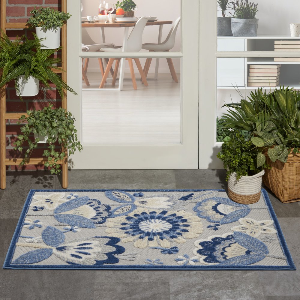 3' X 4' Blue And Gray Indoor Outdoor Area Rug