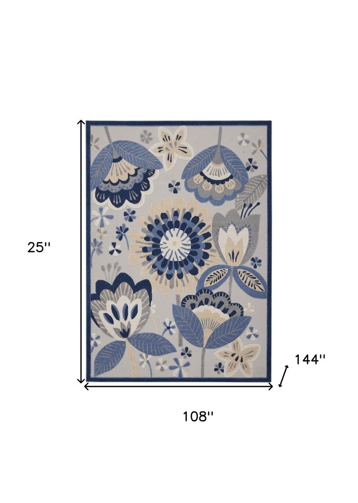 9' X 12' Blue And Gray Indoor Outdoor Area Rug