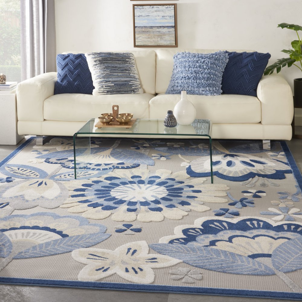 10' X 13' Blue And Gray Indoor Outdoor Area Rug