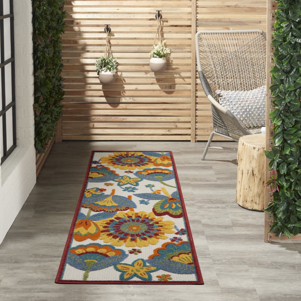 6' Yellow And Red Indoor Outdoor Runner Rug