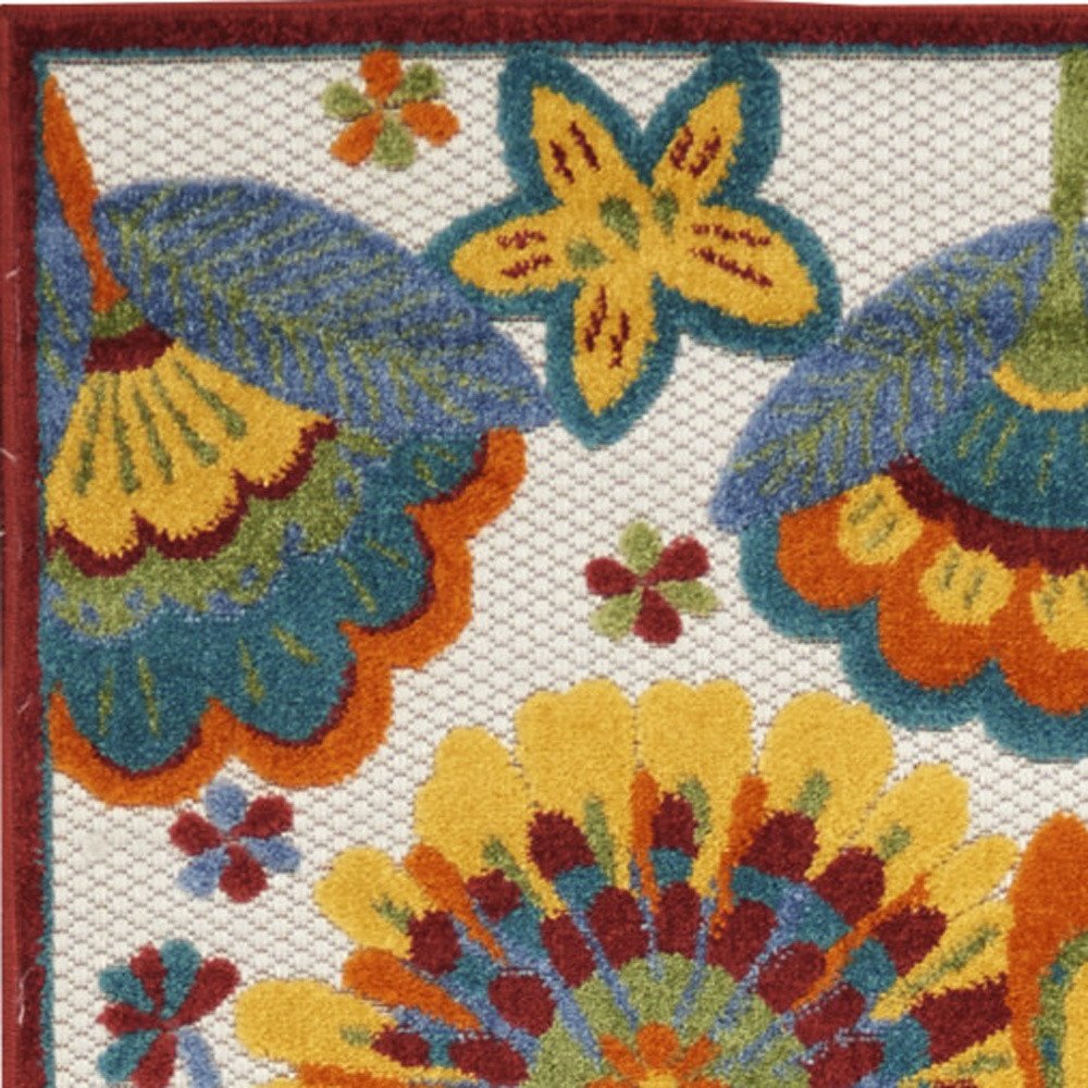 10' Blue And Yellow Indoor Outdoor Runner Rug