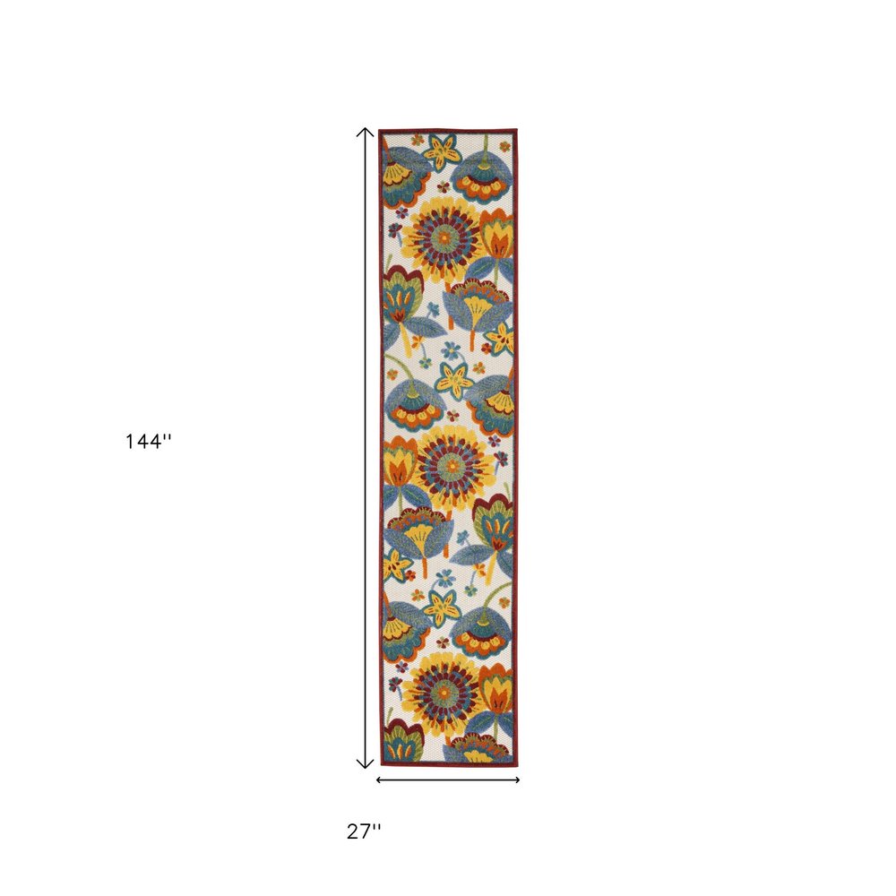 12' Blue And Yellow Indoor Outdoor Runner Rug