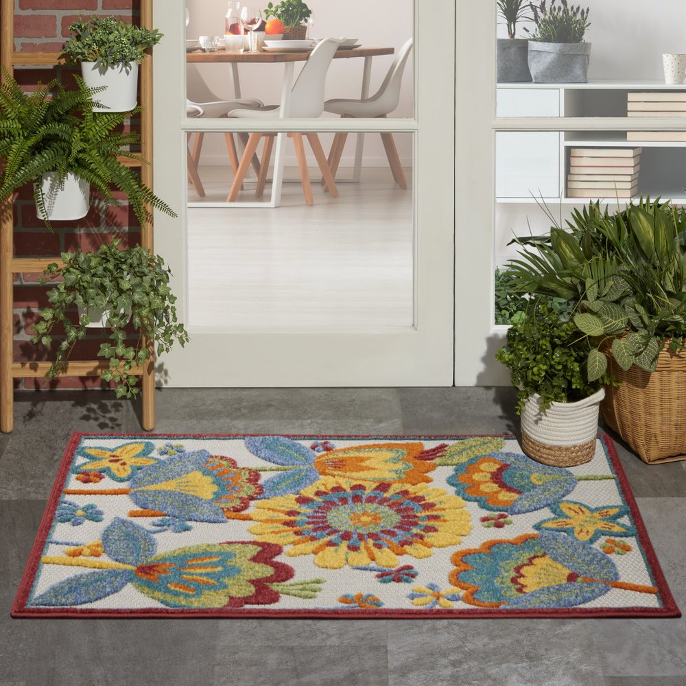 3' X 4' Yellow And Ivory Indoor Outdoor Area Rug