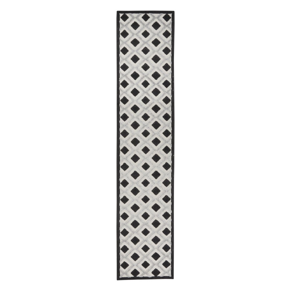 12' Black And White Indoor Outdoor Runner Rug