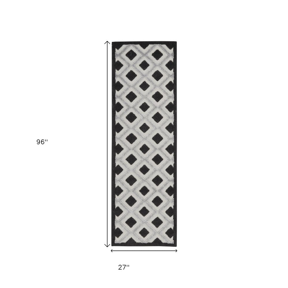 8' Black And White Indoor Outdoor Runner Rug