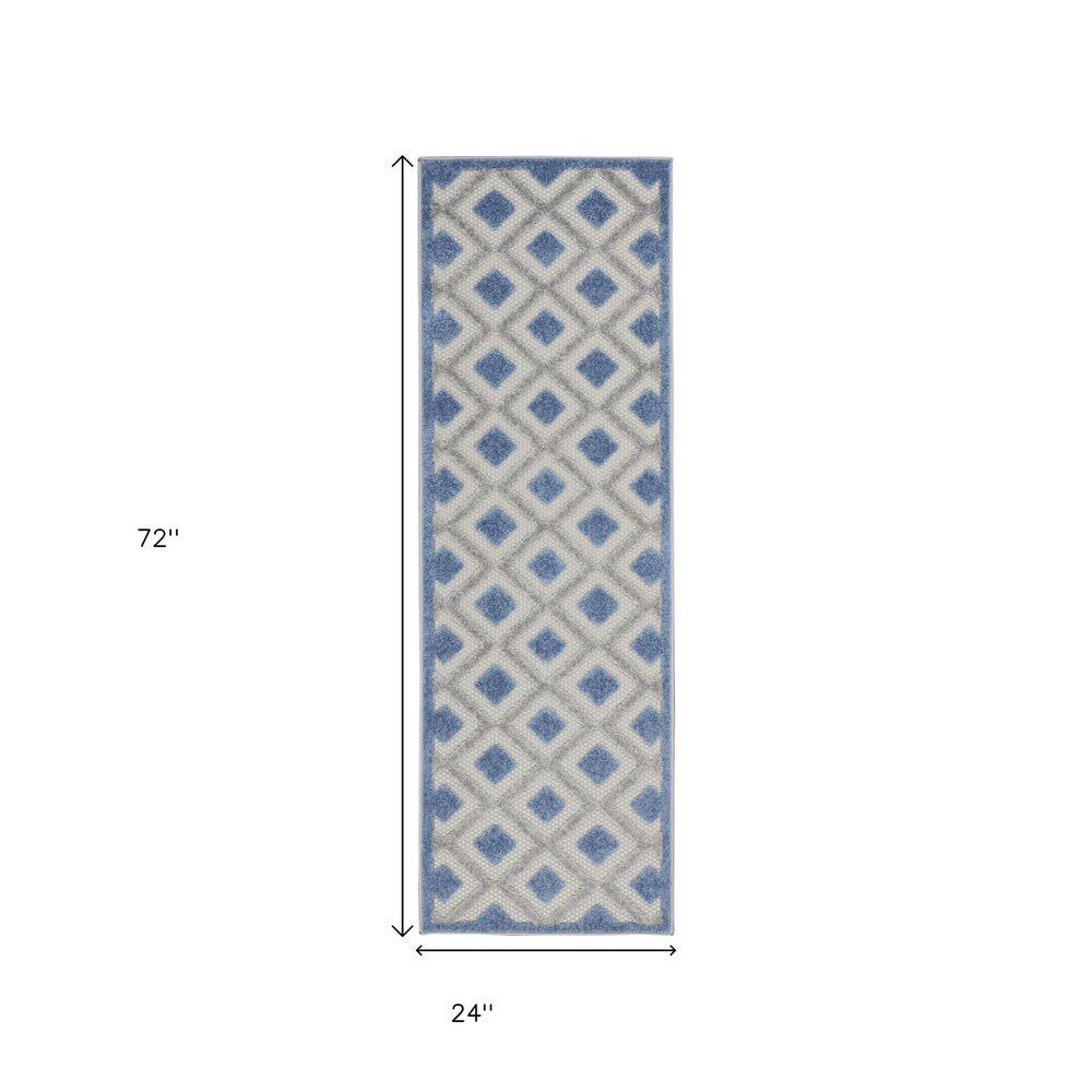 6' Blue And Gray Indoor Outdoor Runner Rug