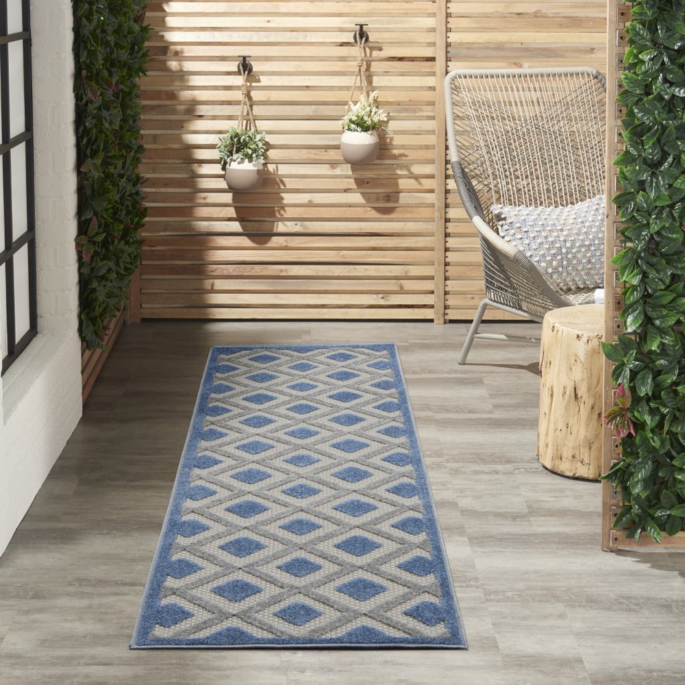 6' Blue And Gray Indoor Outdoor Runner Rug