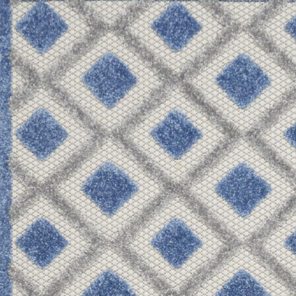 12' Blue And Gray Indoor Outdoor Runner Rug