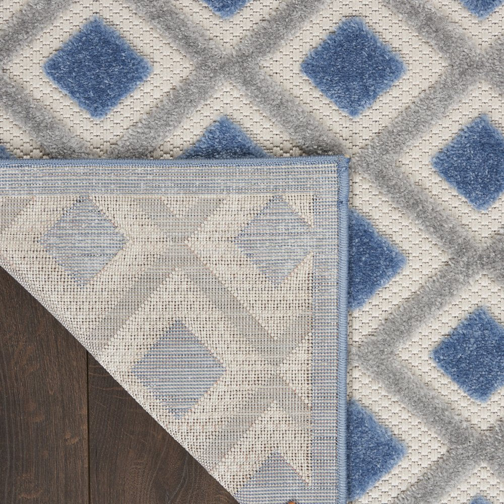 12' Blue And Gray Indoor Outdoor Runner Rug