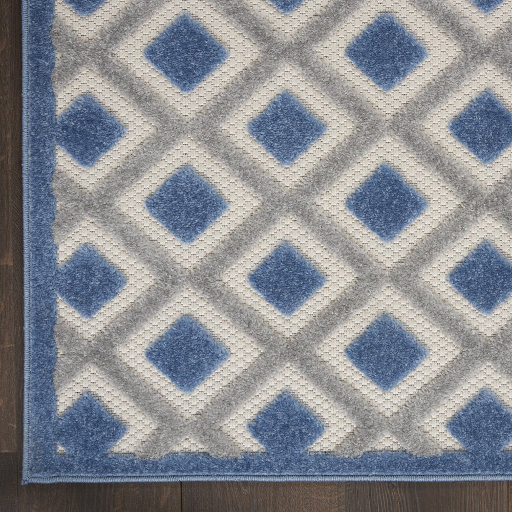 8' Blue And Gray Indoor Outdoor Runner Rug