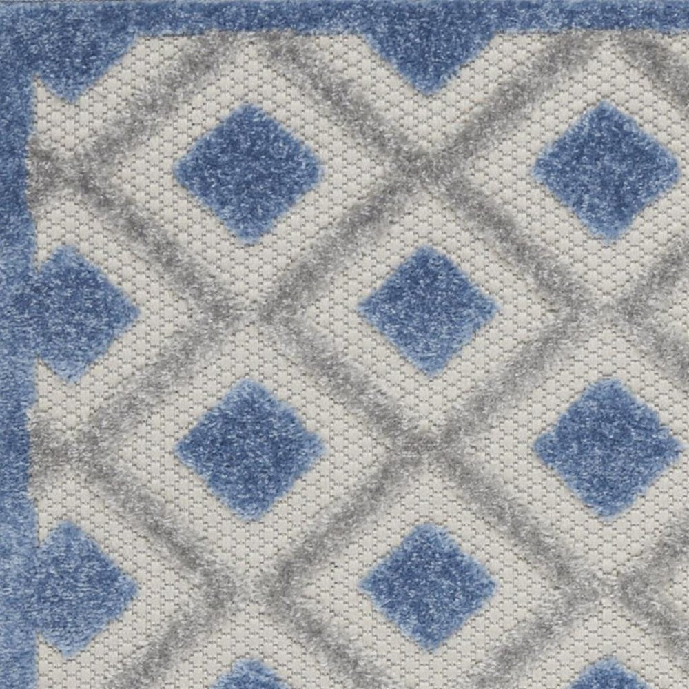 8' Blue And Gray Indoor Outdoor Runner Rug