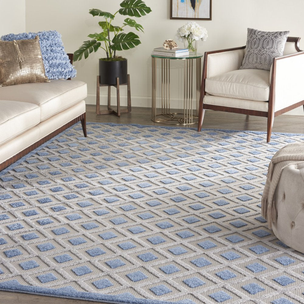 9' X 12' Blue And Gray Indoor Outdoor Area Rug