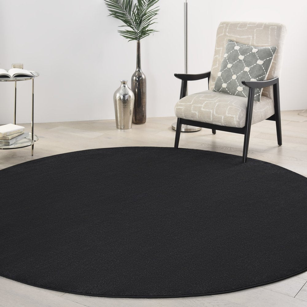 8' X 8' Black Round Indoor Outdoor Area Rug