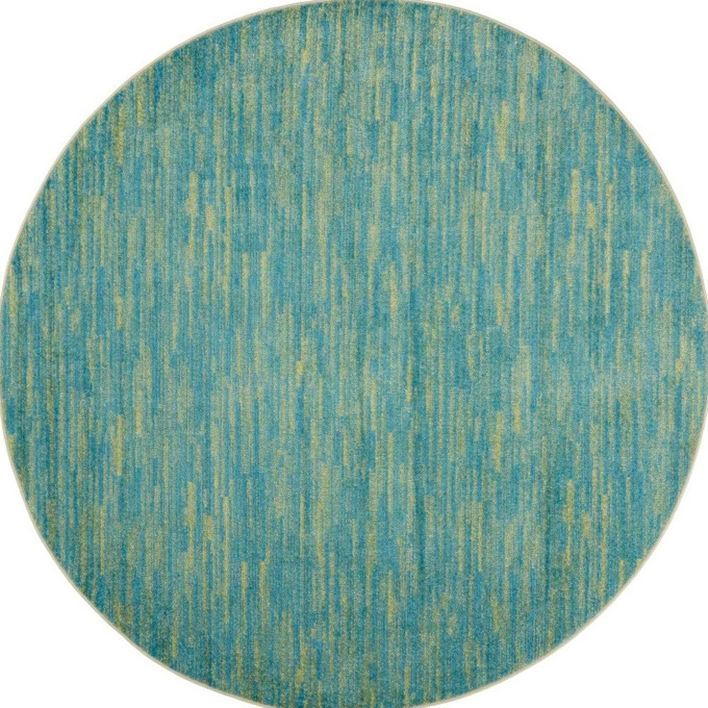 8' X 8' Blue And Green Round Indoor Outdoor Area Rug