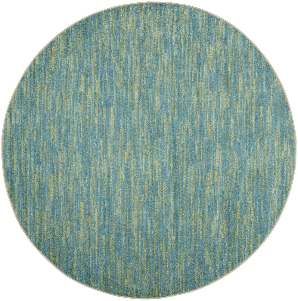 8' X 8' Blue And Green Round Indoor Outdoor Area Rug