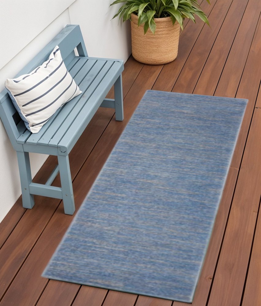 6' Blue And Gray Indoor Outdoor Runner Rug