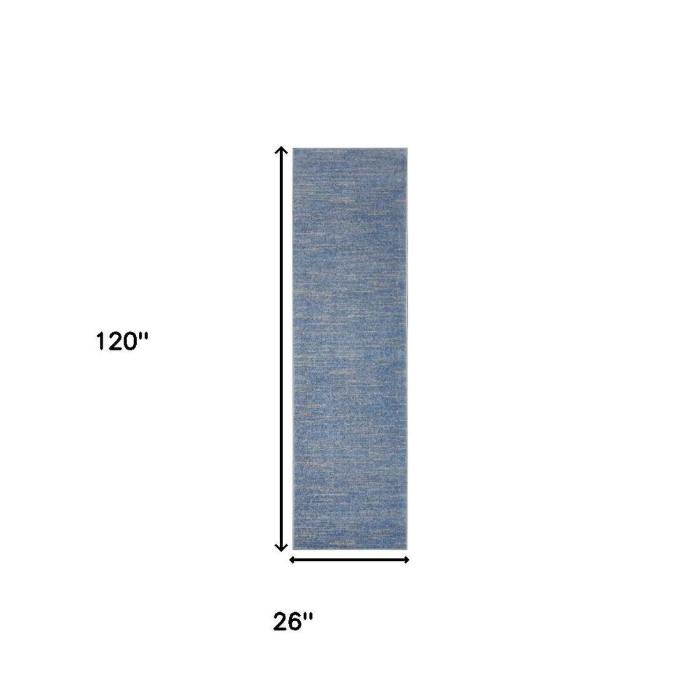 10' Blue And Gray Abstract Striped Indoor Outdoor Runner Rug