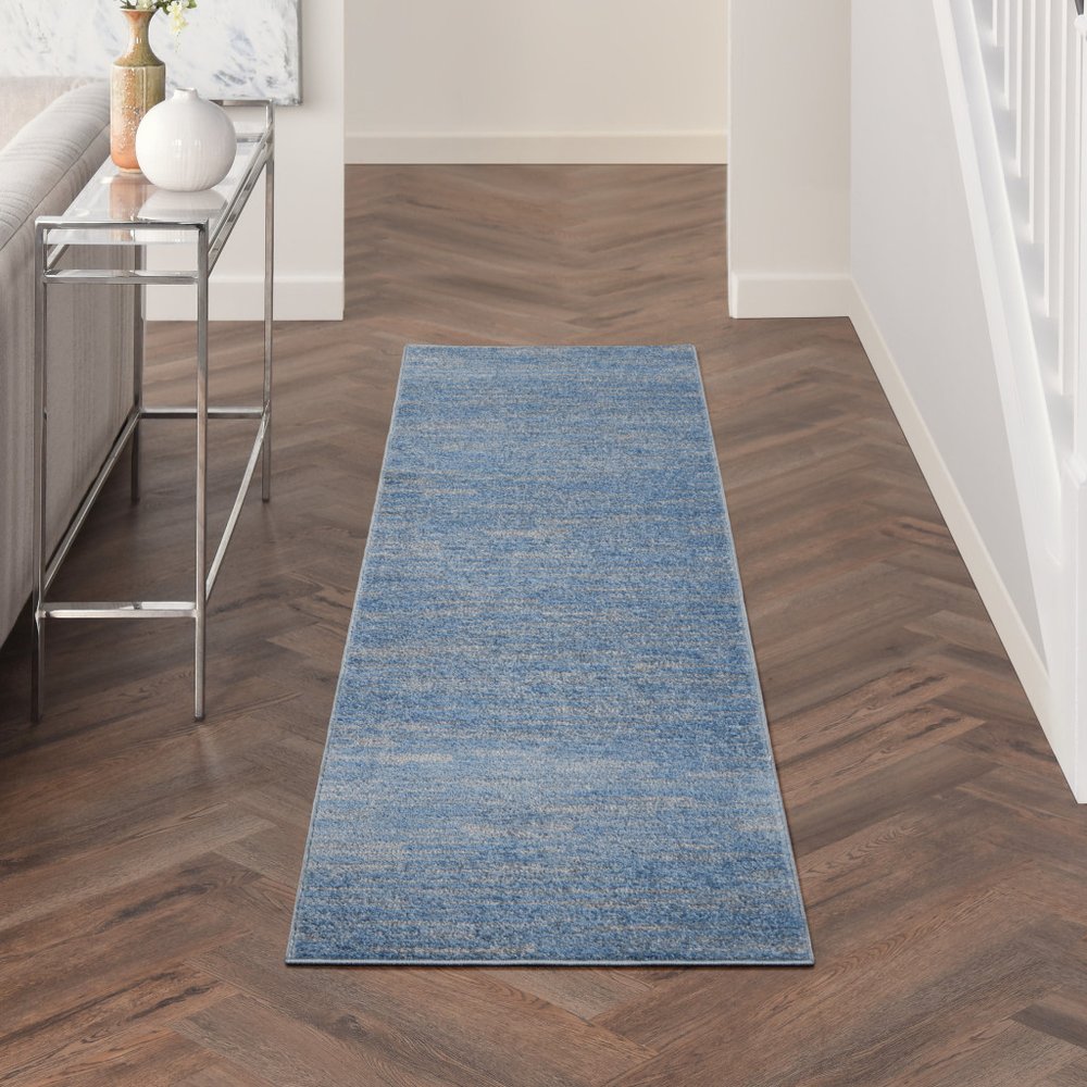 8' Blue And Gray Indoor Outdoor Runner Rug