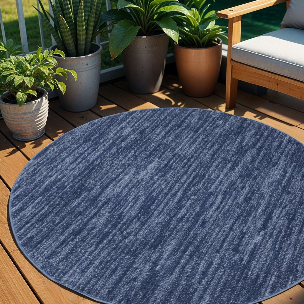 4' Blue Round Indoor Outdoor Area Rug