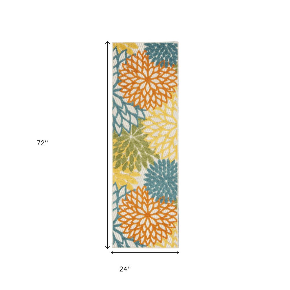 6' Blue And Yellow Indoor Outdoor Runner Rug
