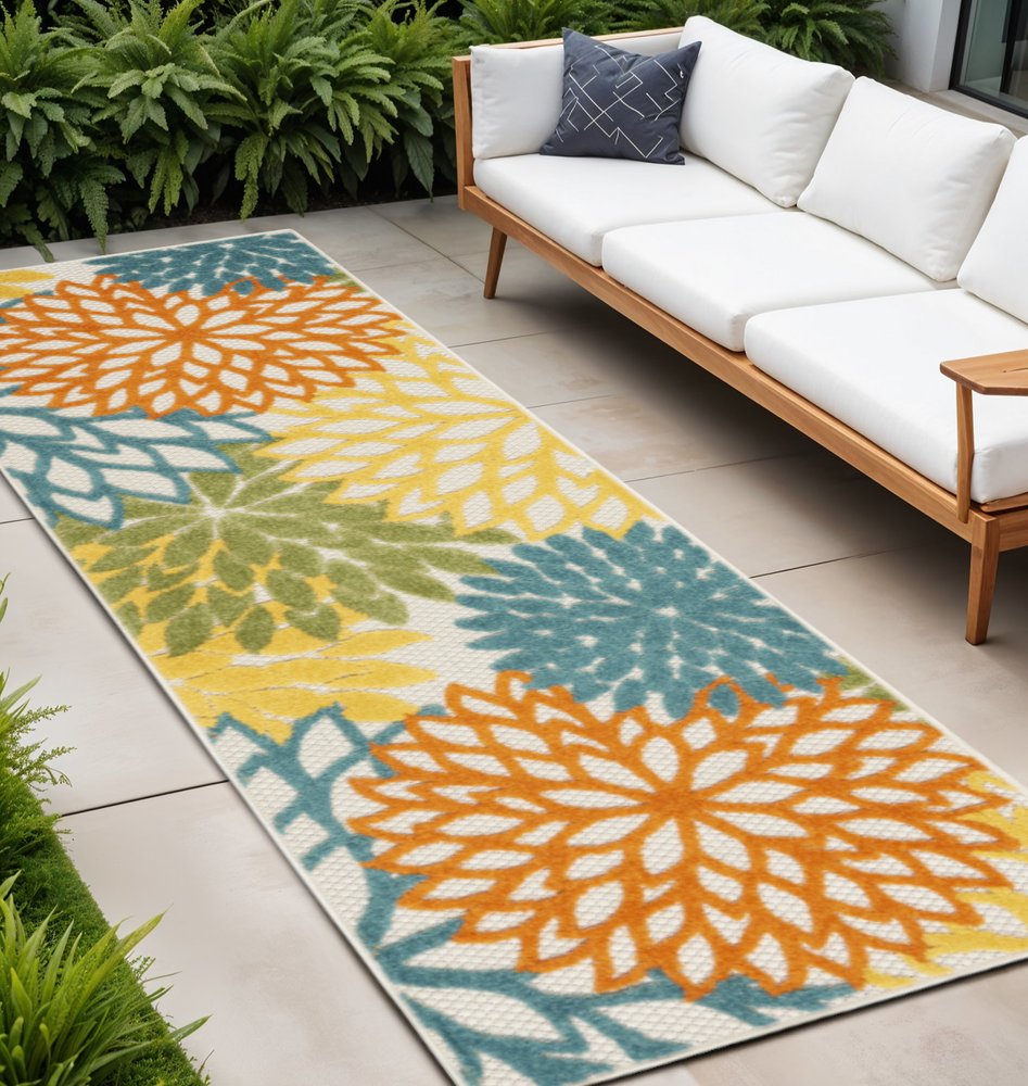 10' Turquoise Indoor Outdoor Runner Rug