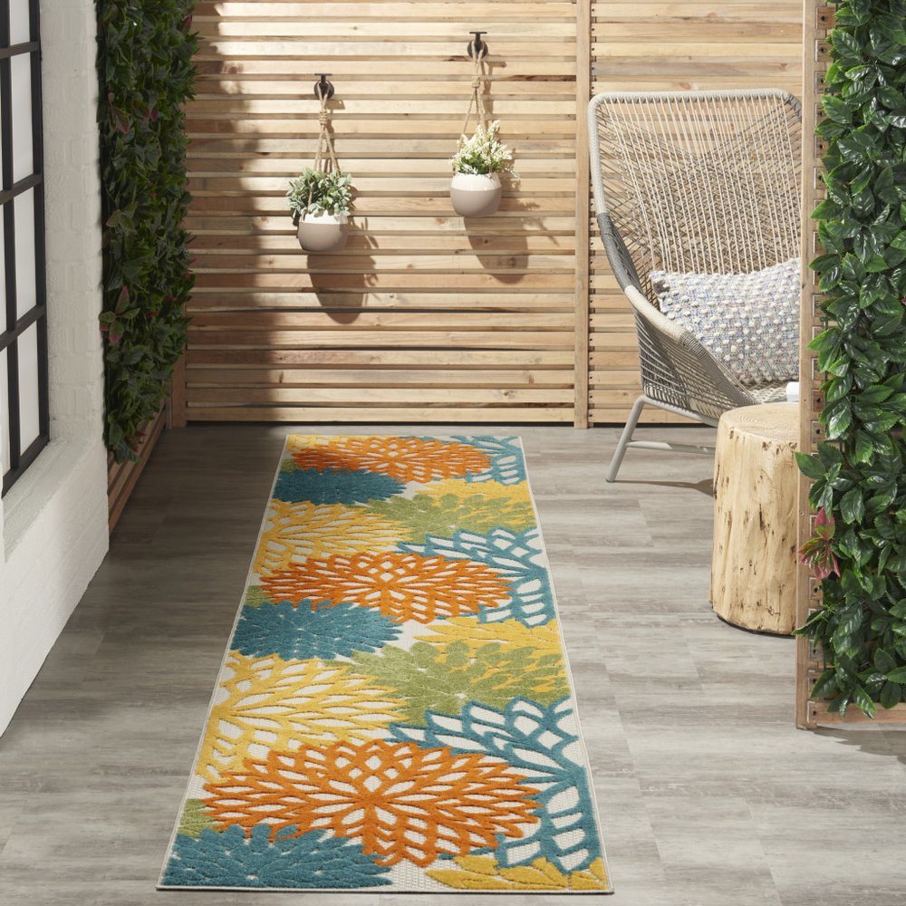 10' Turquoise Indoor Outdoor Runner Rug