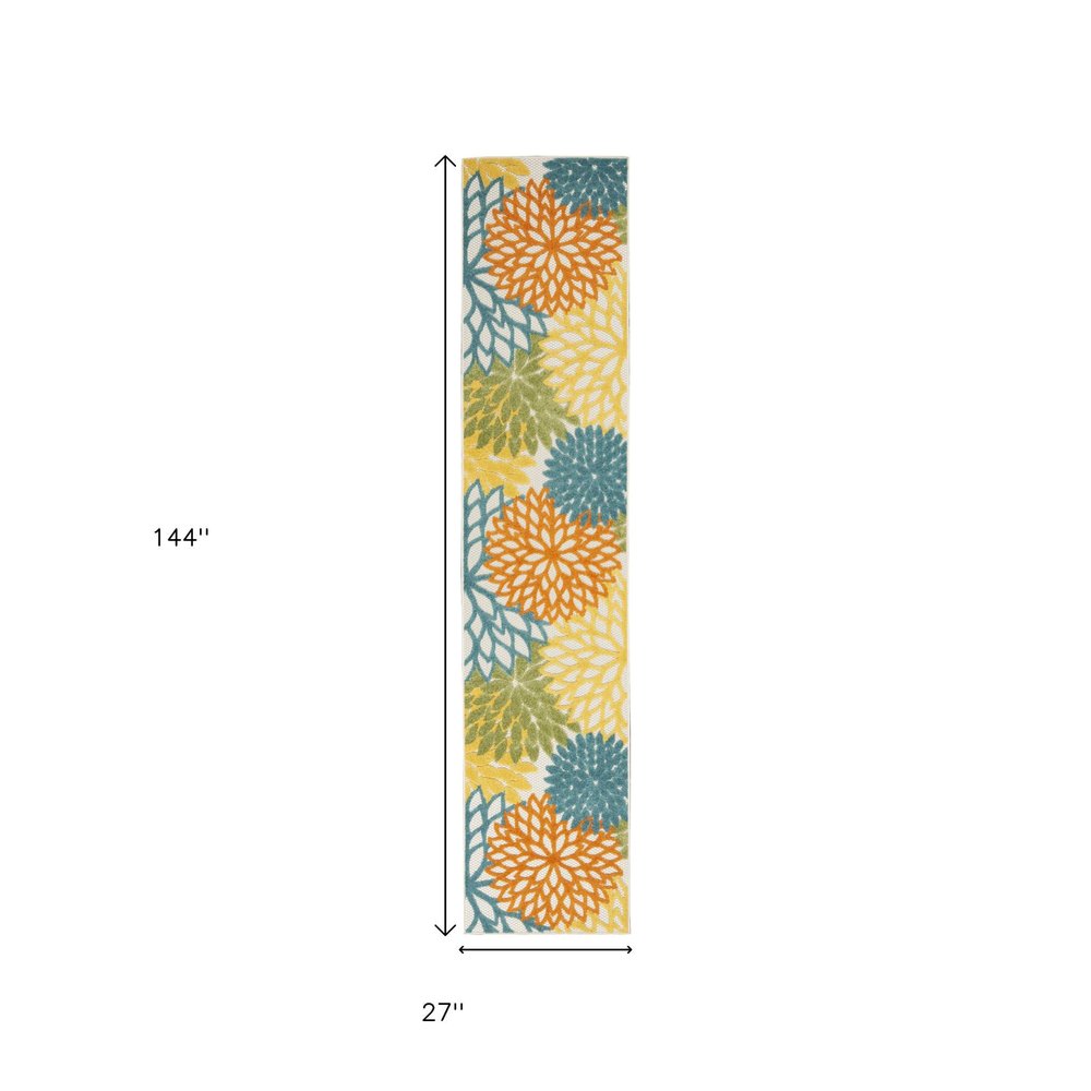 12' Turquoise Indoor Outdoor Runner Rug