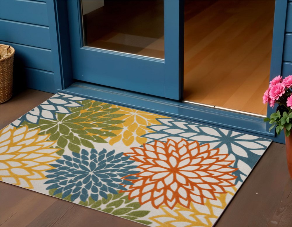 3' X 4' Blue And Yellow Indoor Outdoor Area Rug