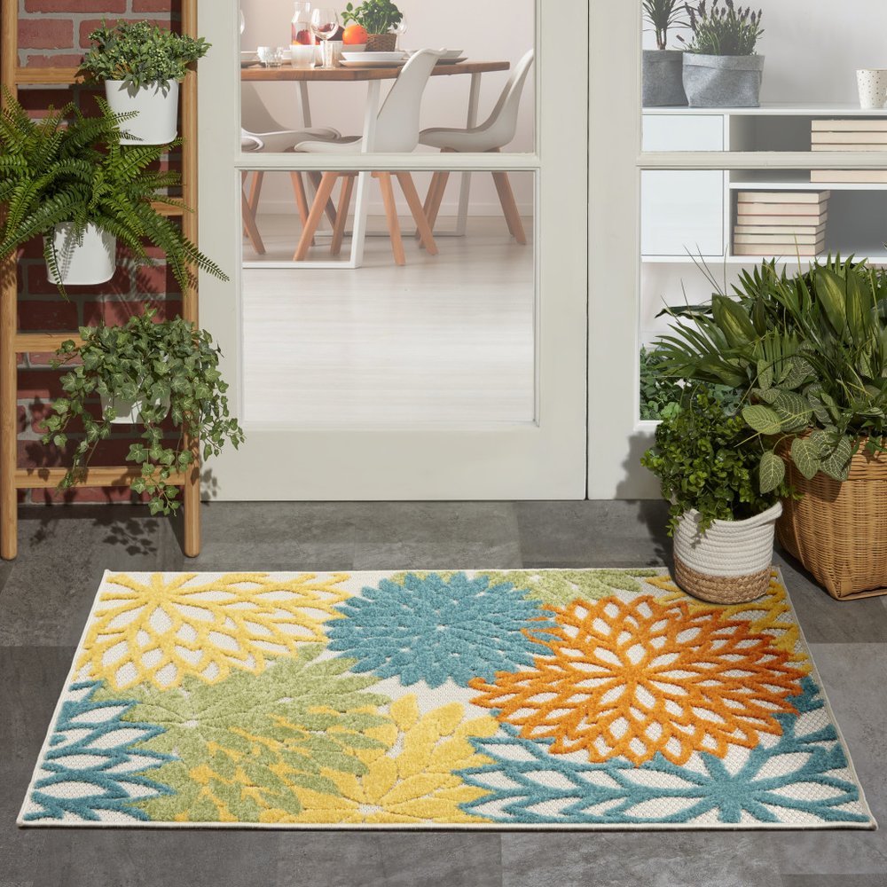 3' X 4' Blue And Yellow Indoor Outdoor Area Rug