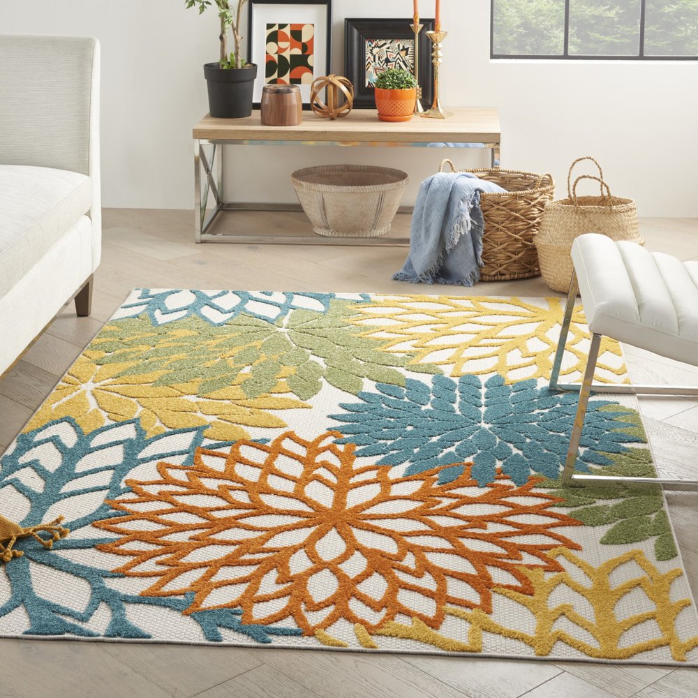 4' X 6' Blue And Yellow Indoor Outdoor Area Rug