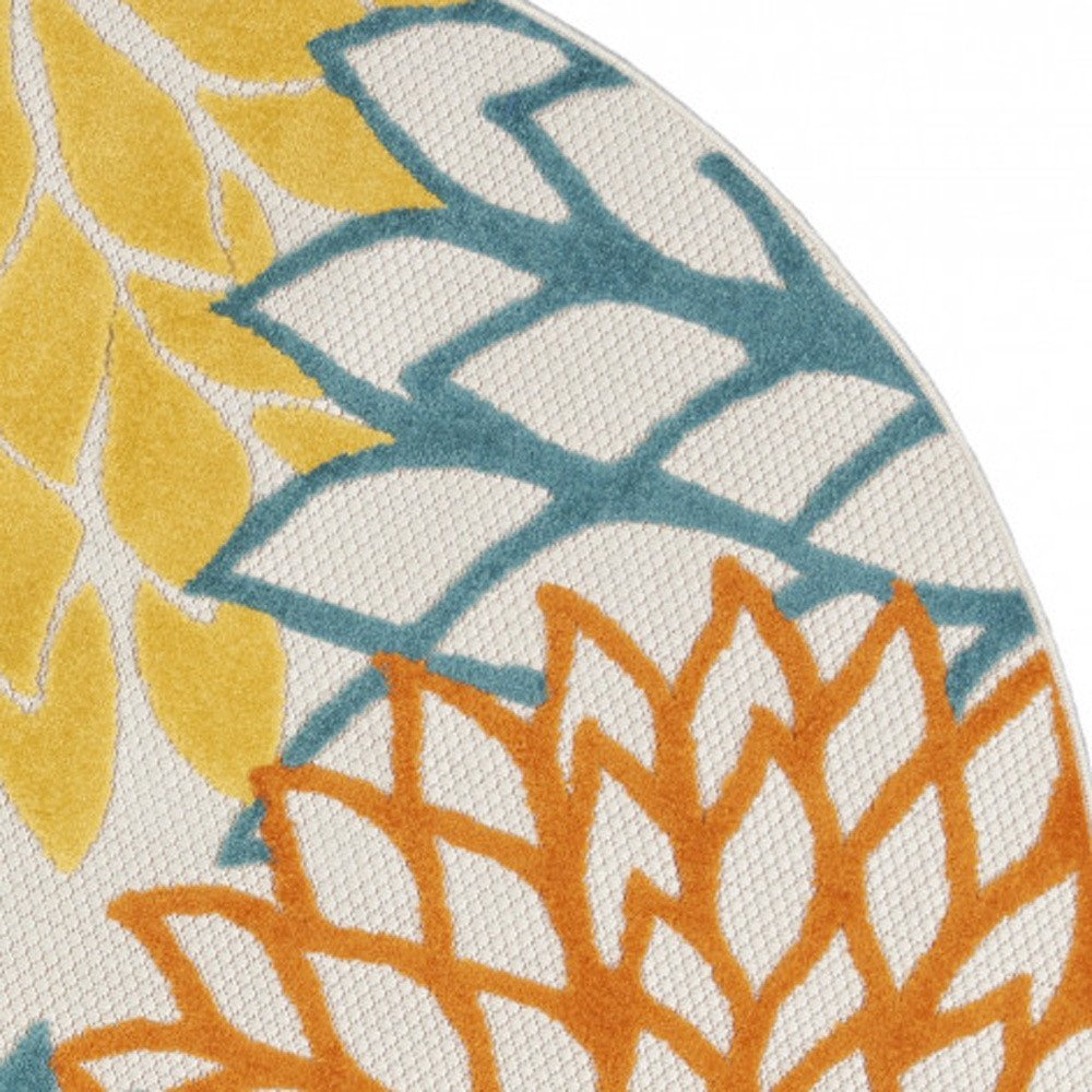 4' Blue And Yellow Round Indoor Outdoor Area Rug