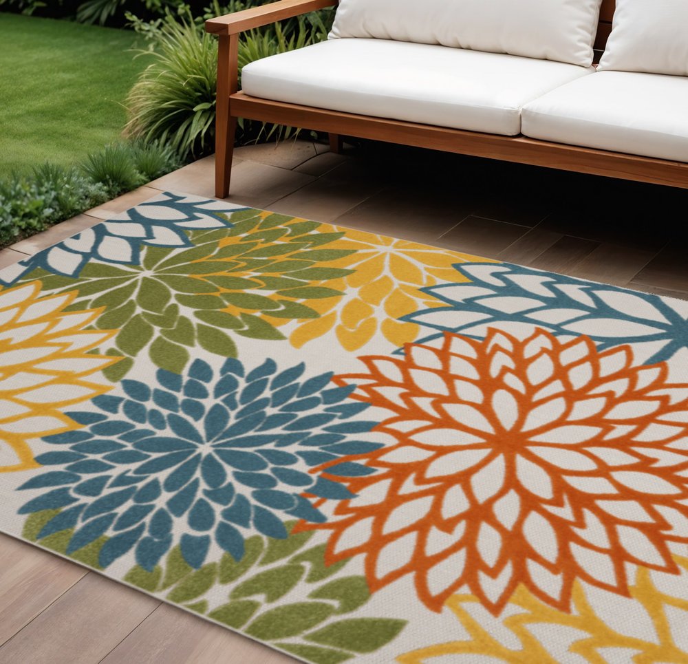 9' X 12' Blue And Yellow Indoor Outdoor Area Rug