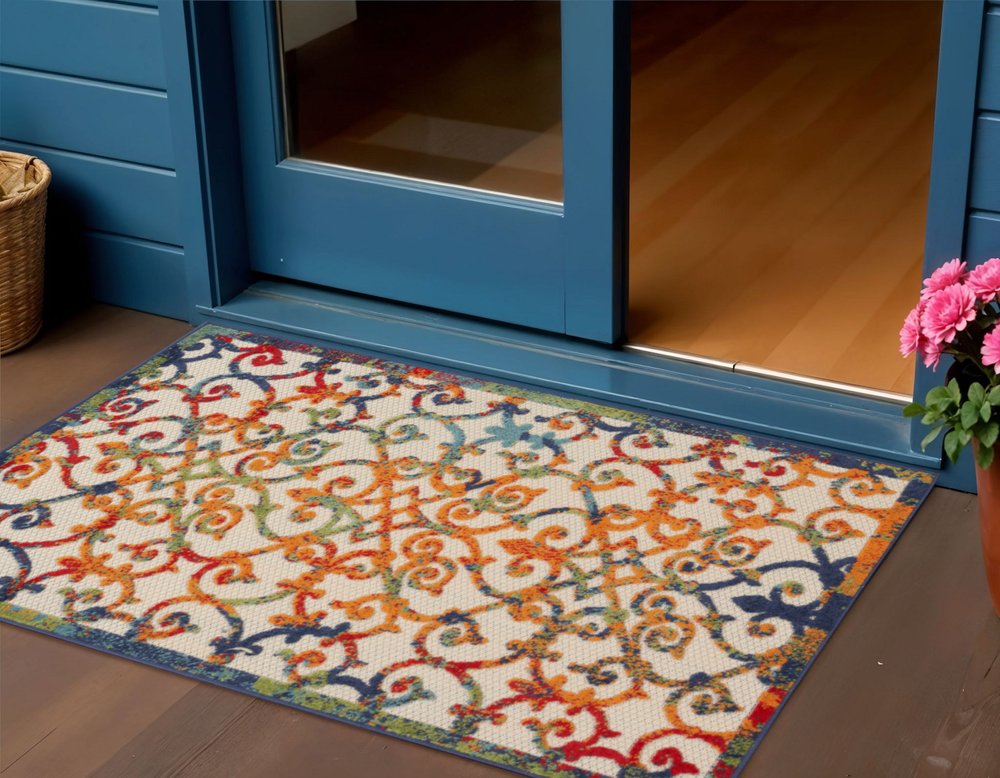 3' X 5' Blue And Orange Indoor Outdoor Area Rug