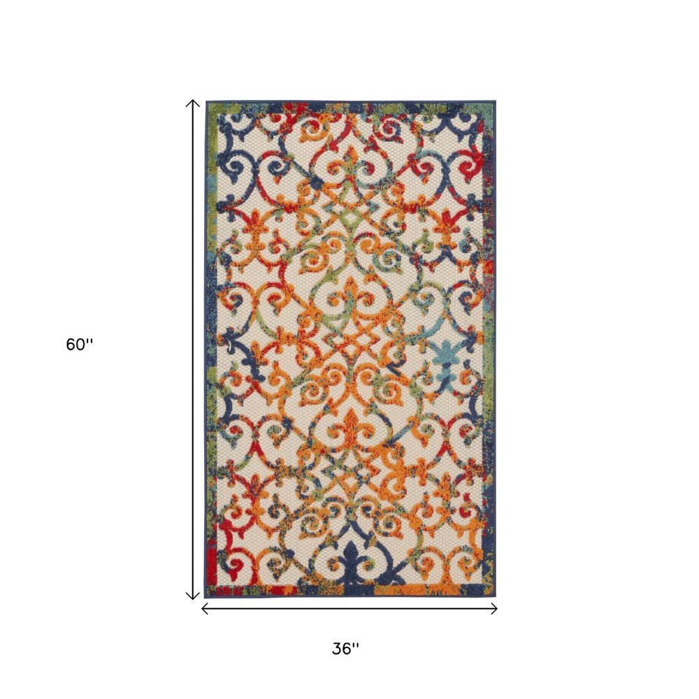 3' X 5' Blue And Orange Indoor Outdoor Area Rug
