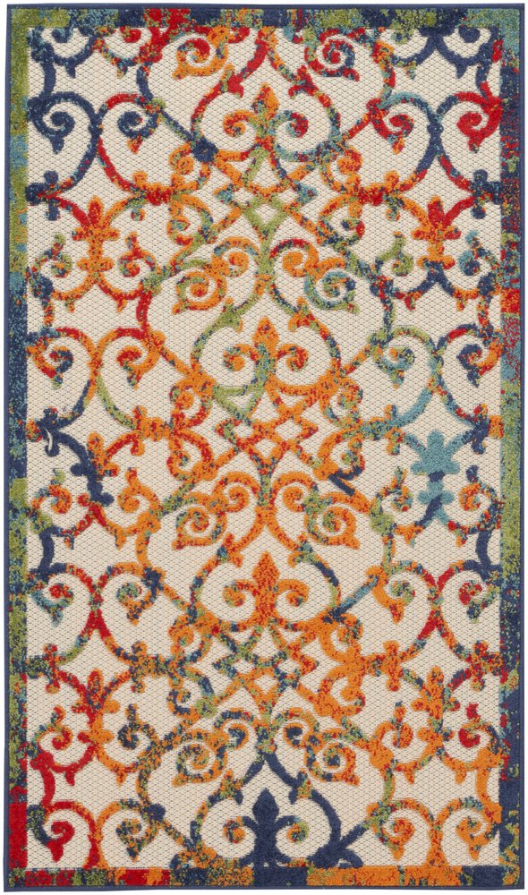 3' X 5' Blue And Orange Indoor Outdoor Area Rug