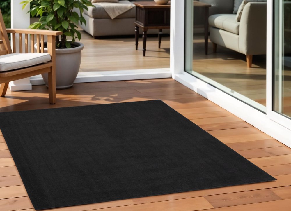 5' X 5' Black Square Indoor Outdoor Area Rug
