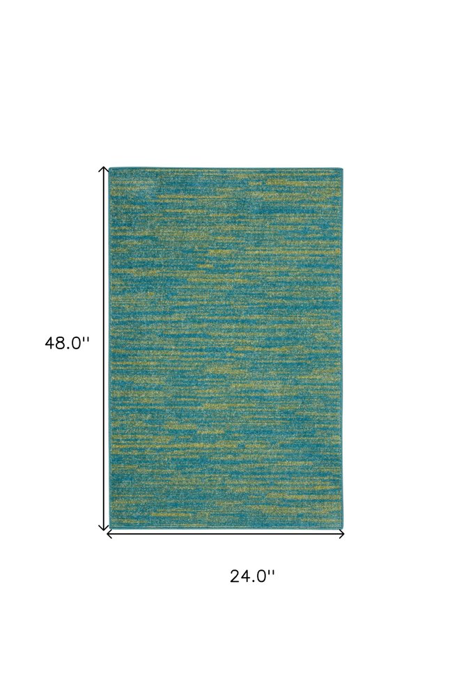 4' Runner Blue And Green Indoor Outdoor Runner Rug