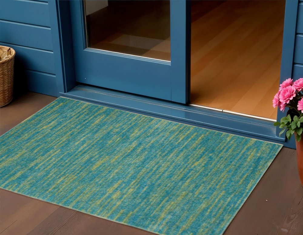 3' X 5' Blue And Green Indoor Outdoor Area Rug
