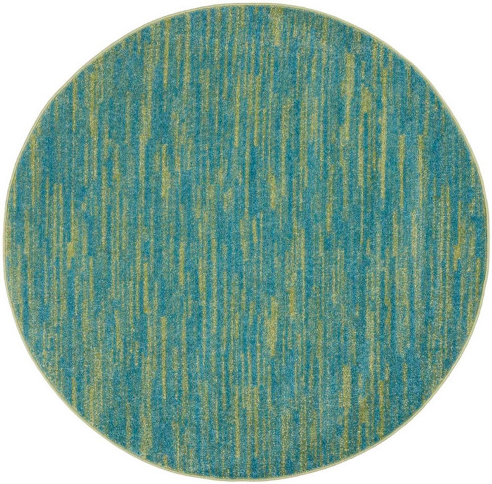 4' Blue And Green Round Indoor Outdoor Area Rug