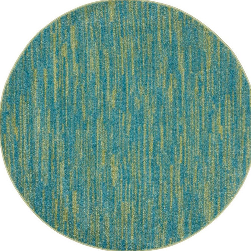 4' Blue And Green Round Indoor Outdoor Area Rug