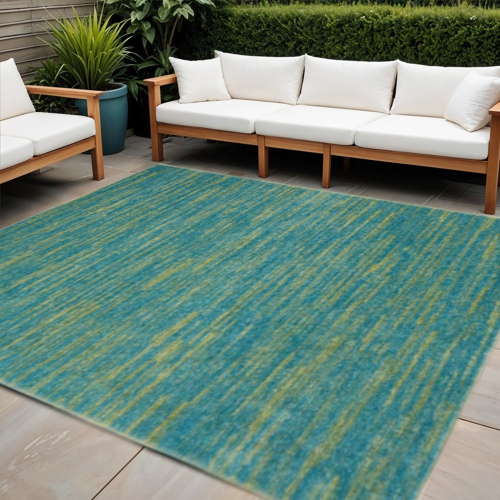 5' X 5' Blue And Green Square Indoor Outdoor Area Rug