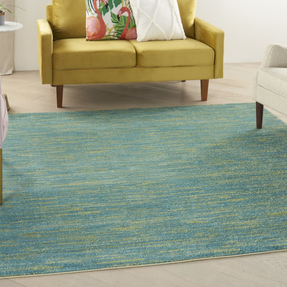 5' X 5' Blue And Green Square Indoor Outdoor Area Rug