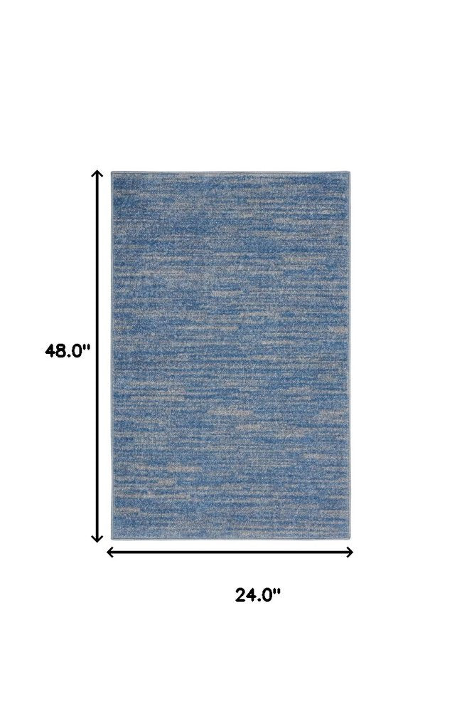 4' Runner Blue And Gray Indoor Outdoor Runner Rug