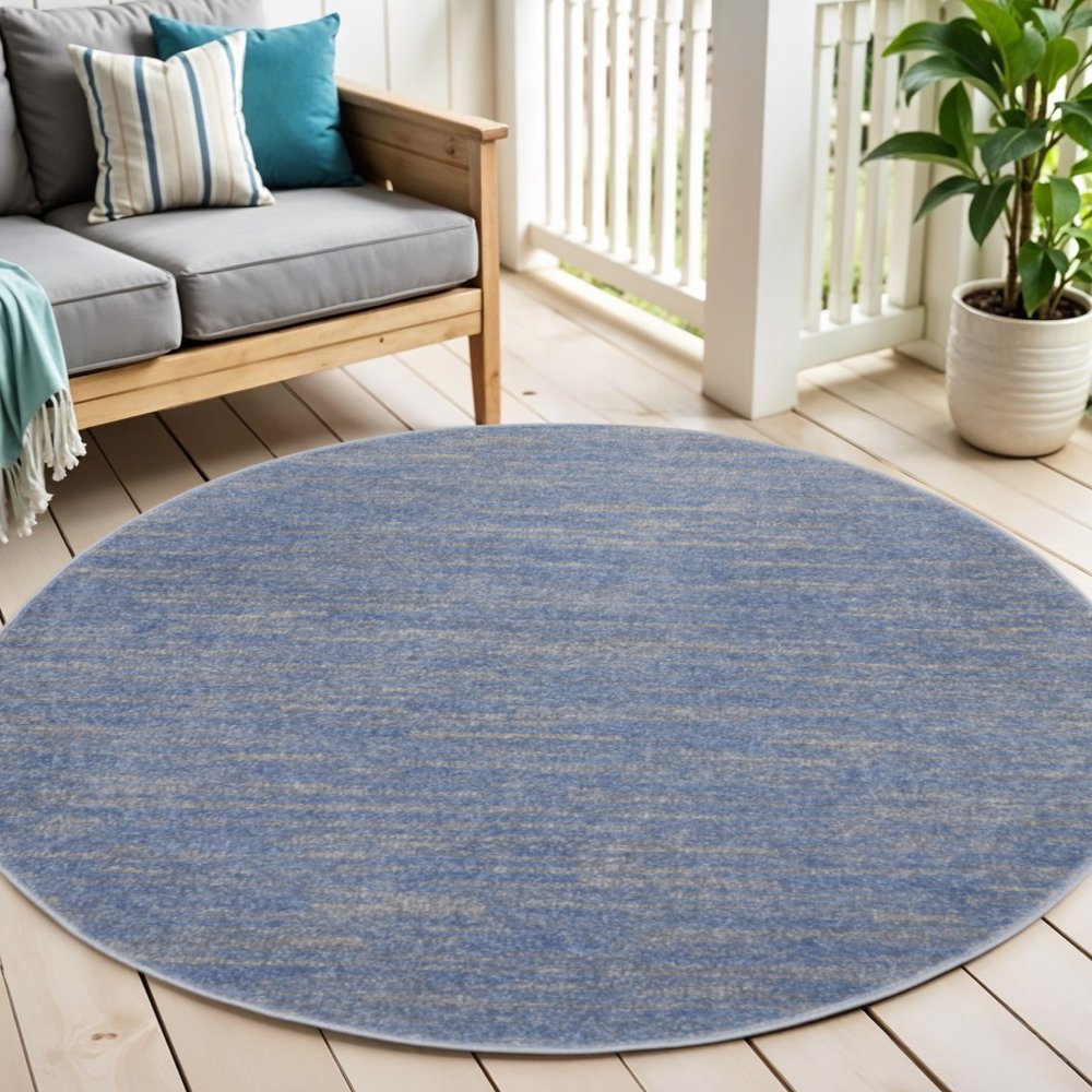 4' Blue And Gray Round Indoor Outdoor Area Rug