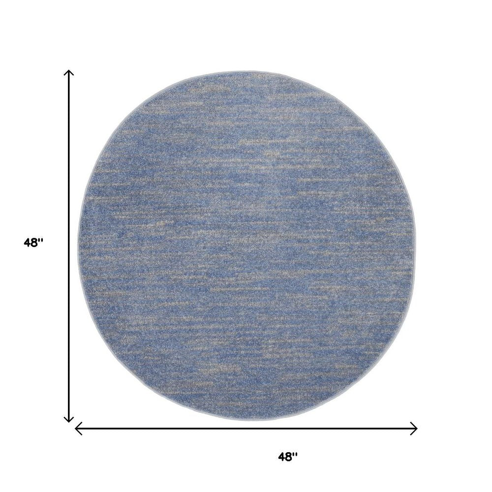 4' Blue And Gray Round Indoor Outdoor Area Rug