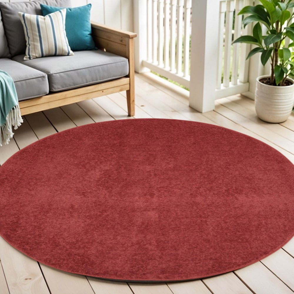 4' Brick Red Round Indoor Outdoor Area Rug