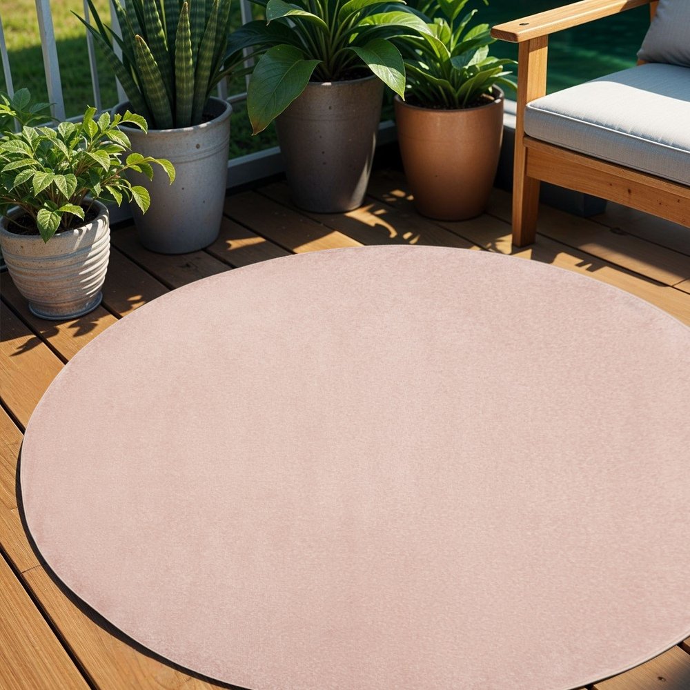6' X 6' Pink Round Indoor Outdoor Area Rug